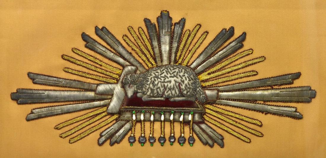 CONTINENTAL ANTIQUE RELIGIOUS AGNUS DEI EMBROIDERY (1 of 2)