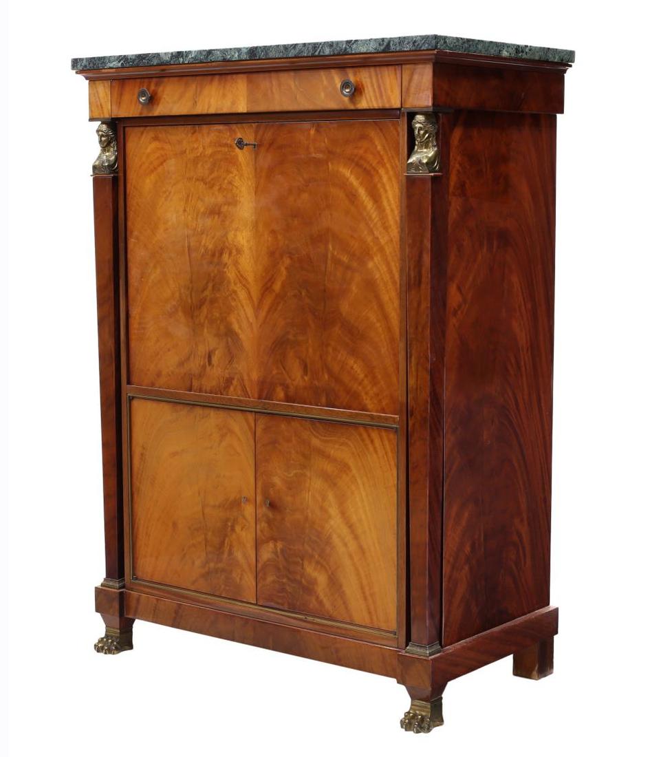 FRENCH EMPIRE STYLE MARBLE TOP FALL FRONT CHEST (1 of 4)