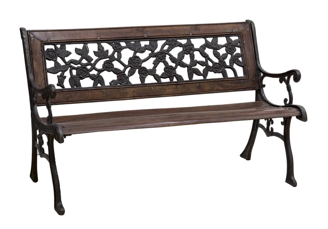 ORNAMENTAL TEAKWOOD & IRON GARDEN BENCH (1 of 2)