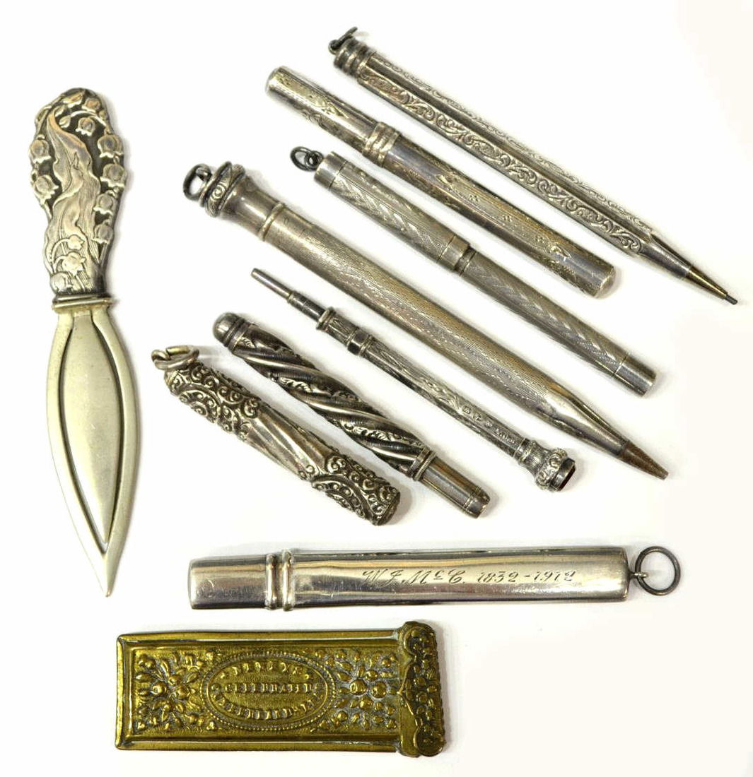 (10)VINTAGE-VICTORIAN STERLING PENS, PENCILS, LEAD (1 of 5)