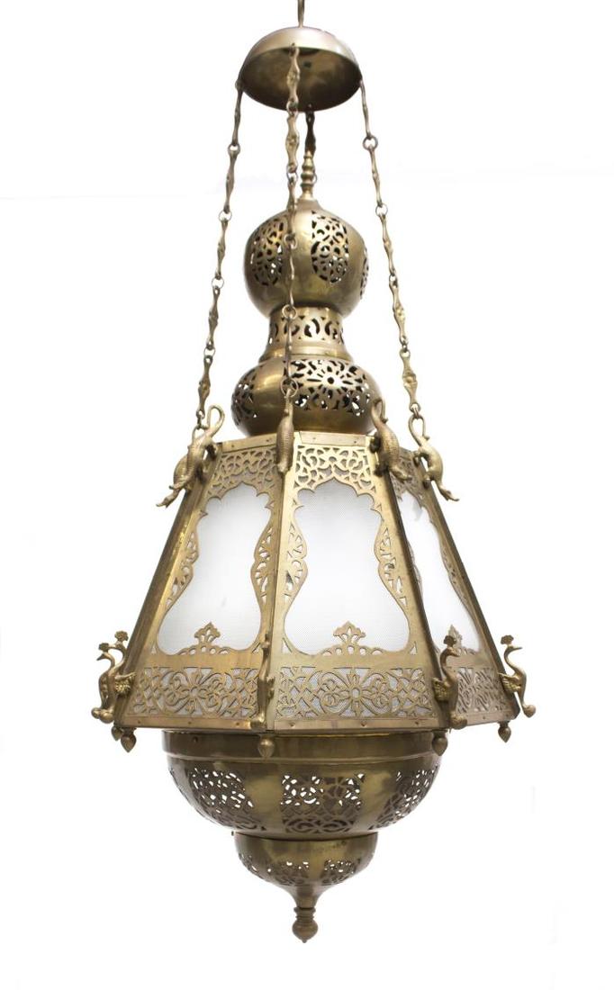 MORROCAN ARABESQUE PIERCED BRASS CHANDELIER (1 of 4)