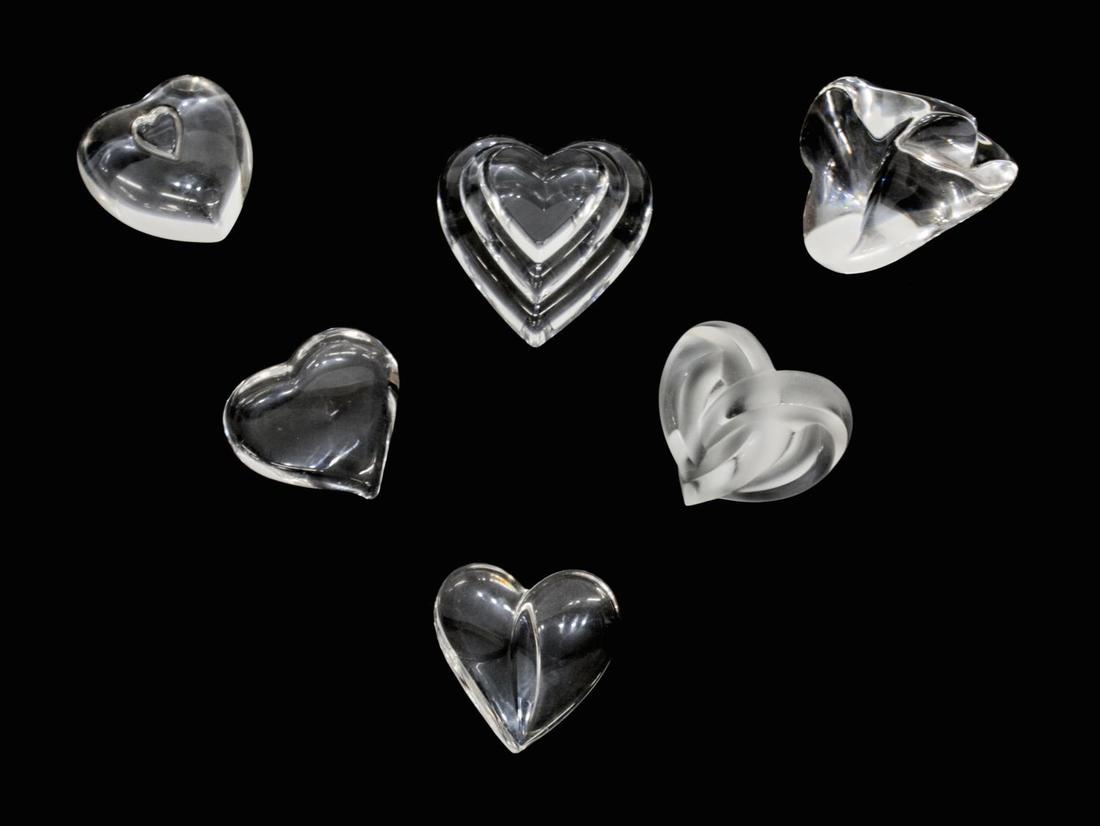 (6) STEUBEN & LALIQUE ART CRYSTAL HEART PAPERWEIGHTS (1 of 8)