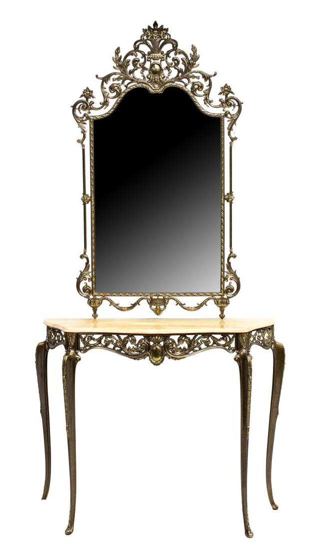 ITALIAN METAL & MARBLE TOP MIRRORED CONSOLE TABLE (1 of 2)