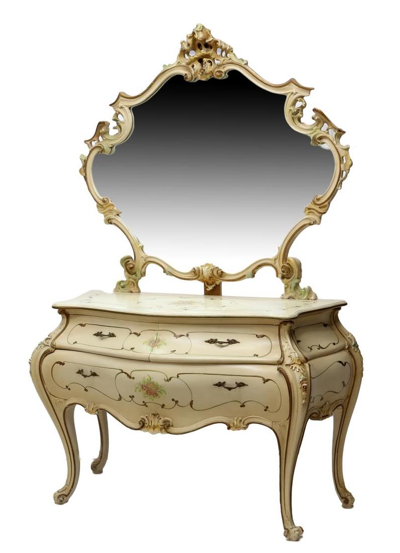 ITALIAN PAINTED LOUIS XV STYLE MIRRORED COMMODE (1 of 3)