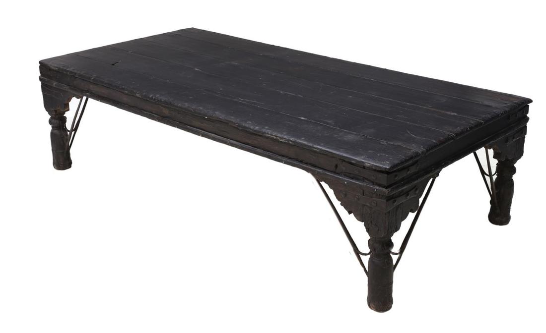 BRITISH COLONIAL CARVED TEAKWOOD COFFEE TABLE (1 of 3)