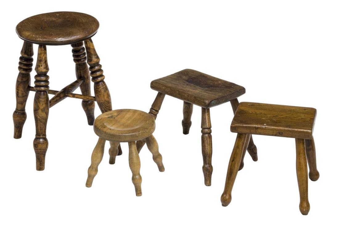 (4) ENGLISH COUNTRY CARVED OAK & ELM STOOLS 19THC (1 of 3)