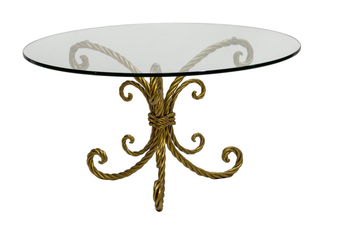 ITALIAN GLASS & GILT METAL TWISTED ROPE COFFEE TAB (1 of 1)