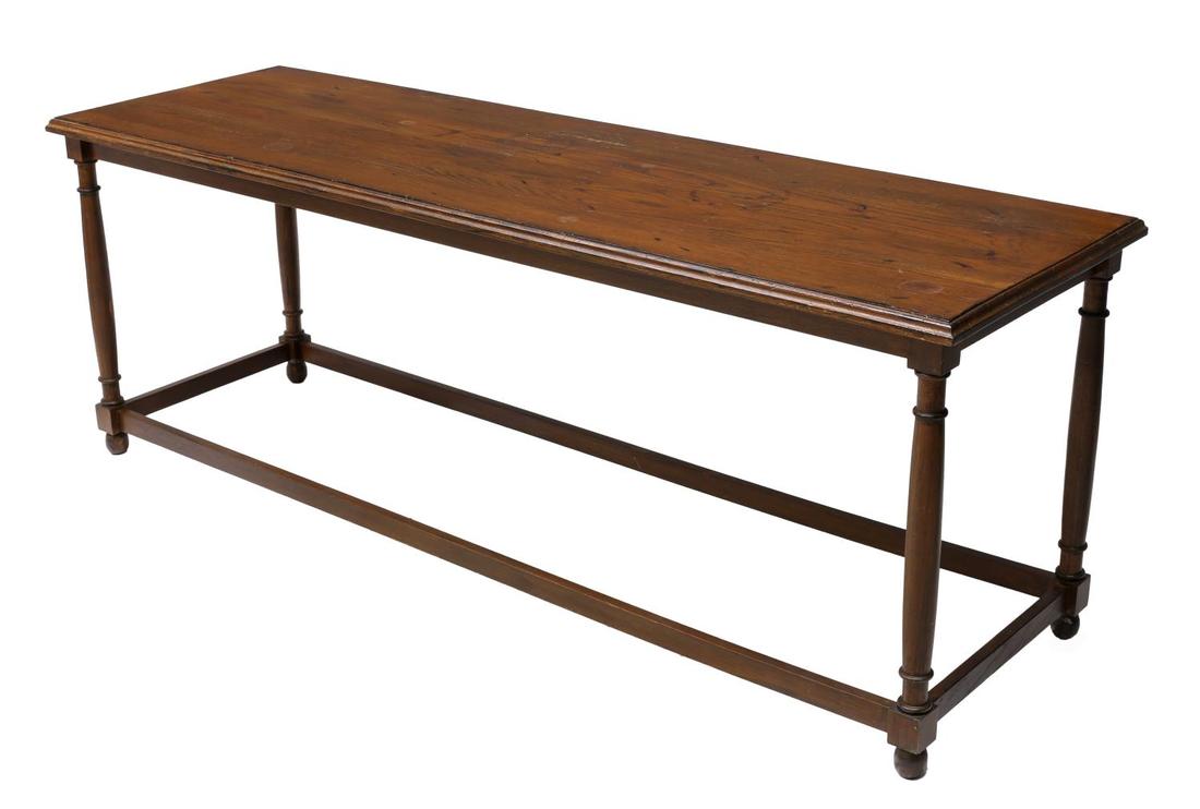 LONG CARVED OAK CONSOLE/SOFA TABLE, 20TH C. (1 of 2)