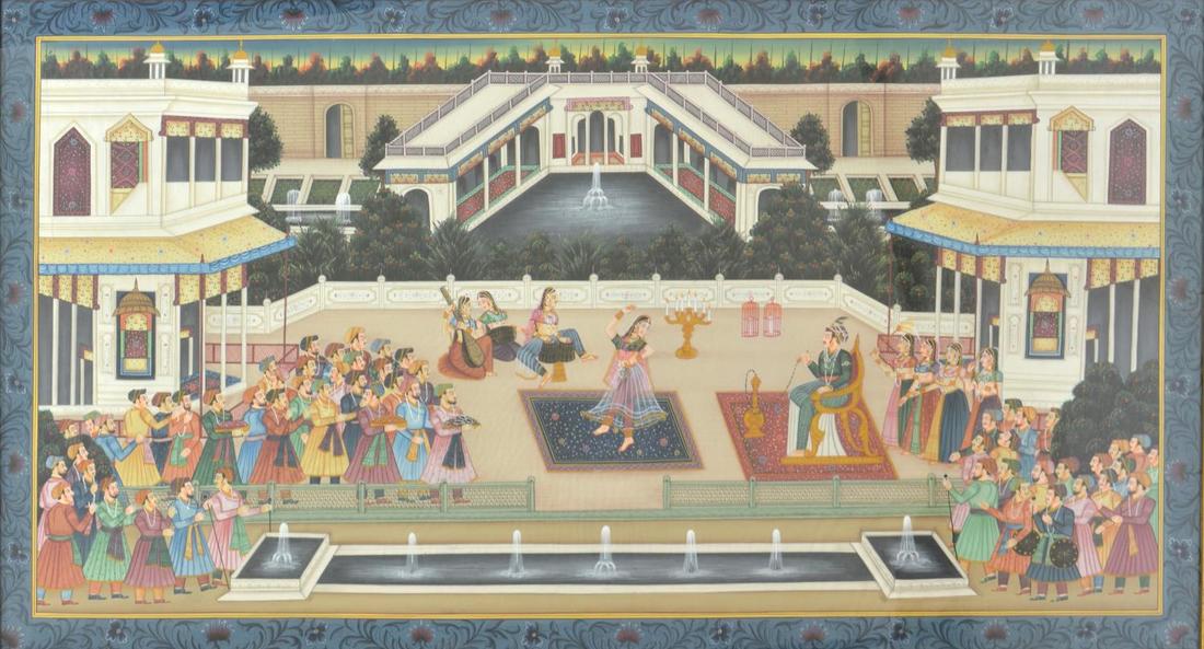 LARGE FRAMED MUGHAL STYLE COURT SCENE PAINTING (1 of 2)