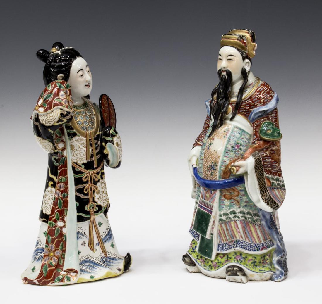 (2) CHINESE POLYCHROME GLAZED PORCELAIN FIGURES (1 of 5)
