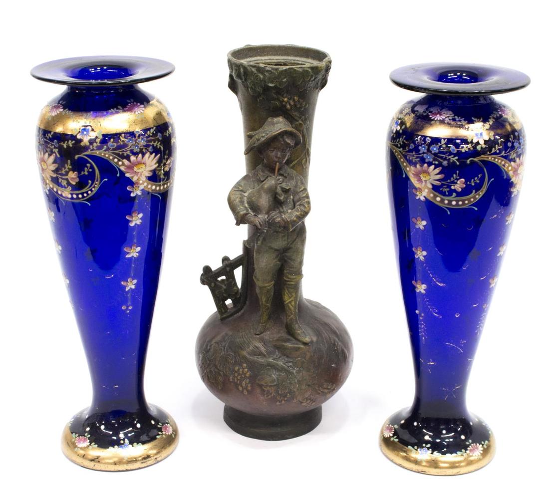 (3) ENGLISH VICTORIAN BRISTOL GLASS & METAL VASE (1 of 6)