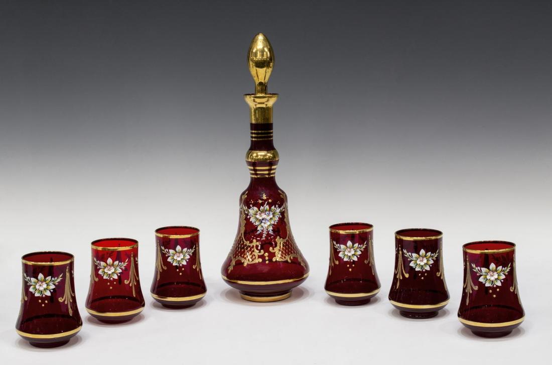 (7) VINTAGE ITALIAN PARCEL GILT RUBY RED DRINK SET (1 of 1)