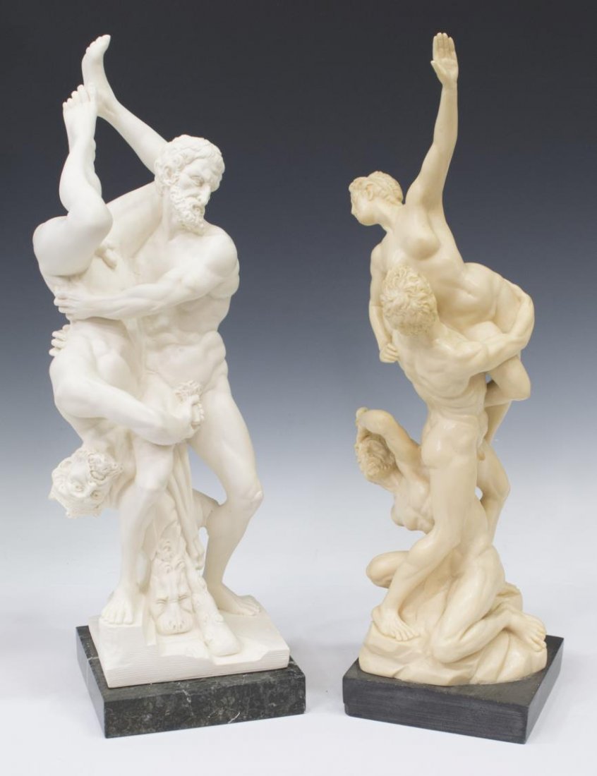 (2)ITALIAN SANTINI COMPOSITION NUDE FIGURAL GROUPS: (lot of 2) Italian composition figural groups, both signed A Santini (Amiloare Santini, Italian, 1910-1975): (1) Hercules and Diomedes, after the original by Vincenzo de' Rossi (Italian, 1525-1587), o