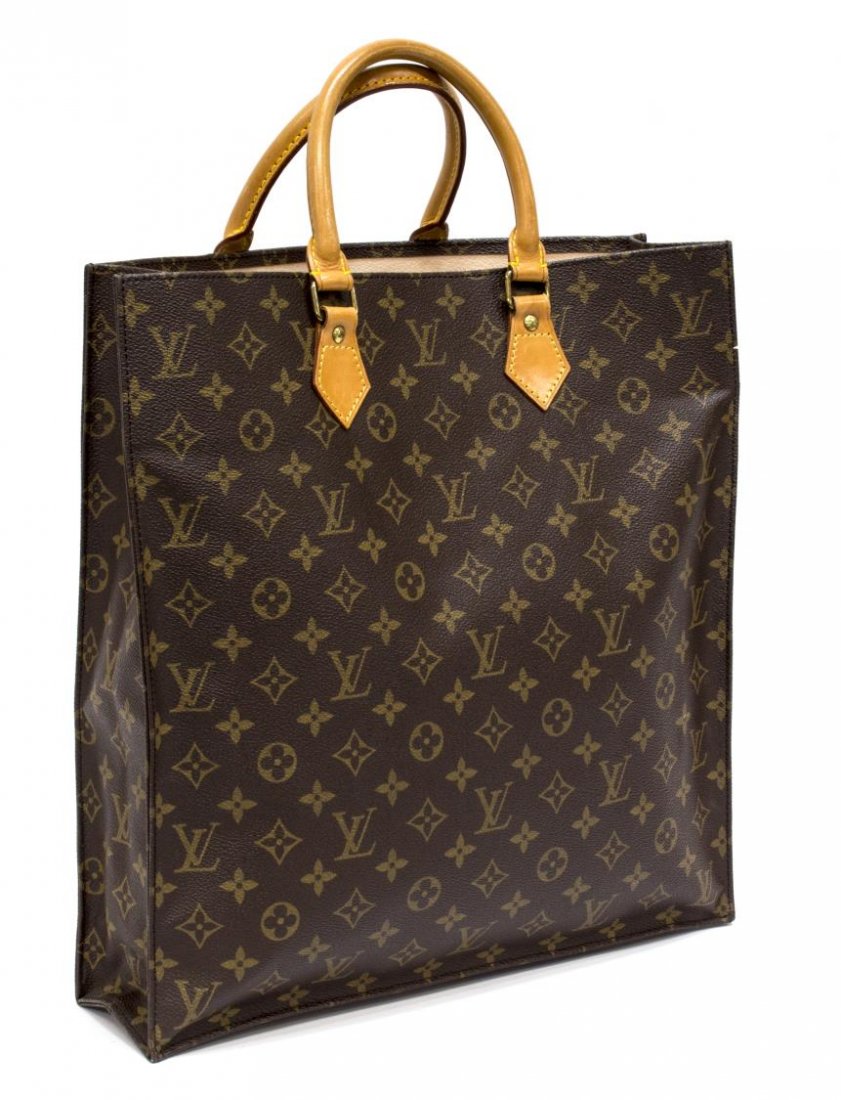 LOUIS VUITTON 'SAC PLAT' SHOPPING TOTE HANDBAG: Louis Vuitton "Sac Plat" tote/shopping bag in monogram canvas, leather handles, only very minor wear to interior, bag: approx 15"h, 14"w, 4"d, 1.25lbs *Provenance: Luxury goods offered in partnership 
