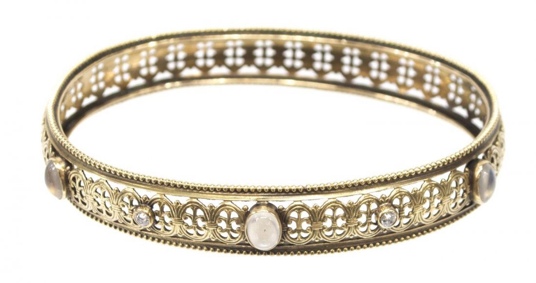 VICTORIAN 14K GOLD MOONSTONE & DIAMOND BANGLE (1 of 3)