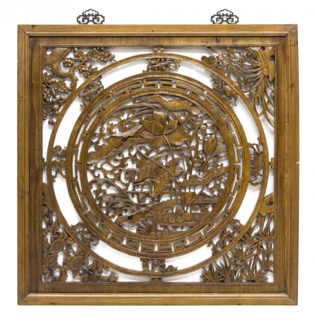 CHINESE ARCHITECTURAL CARVED ELMWOOD WALL PANEL (1 of 2)