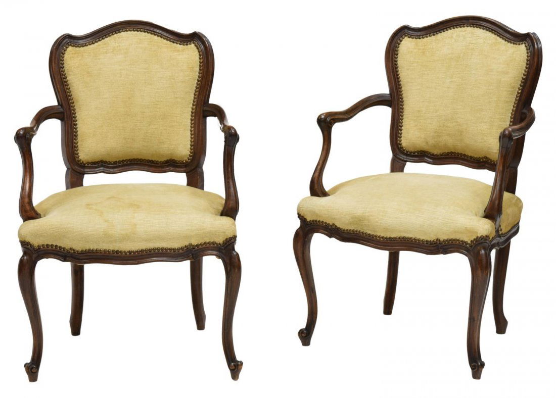 (2) FRENCH LOUIS XV CARVED WALNUT FAUTEUILS 20THC (1 of 2)