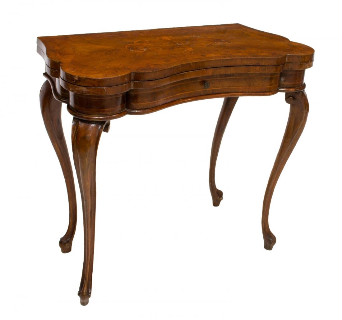 ITALIAN MARQUETRY FLIP TOP GATE LEG GAMES TABLE (1 of 4)