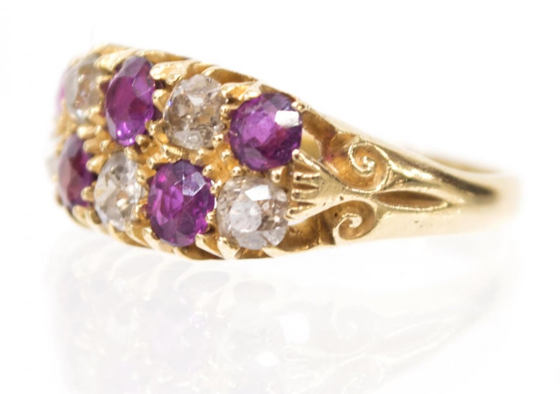 LATE VICTORIAN 18K YELLOW GOLD RUBY & DIAMOND RING (1 of 3)