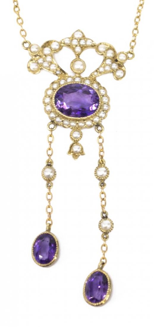 EDWARDIAN 14K GOLD AMETHYST & PEARL NECKLACE (1 of 3)