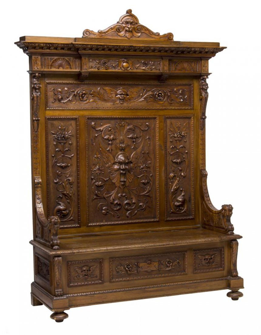 ITALIAN RENAISSANCE GREEN MAN CARVED HALL BENCH (1 of 5)