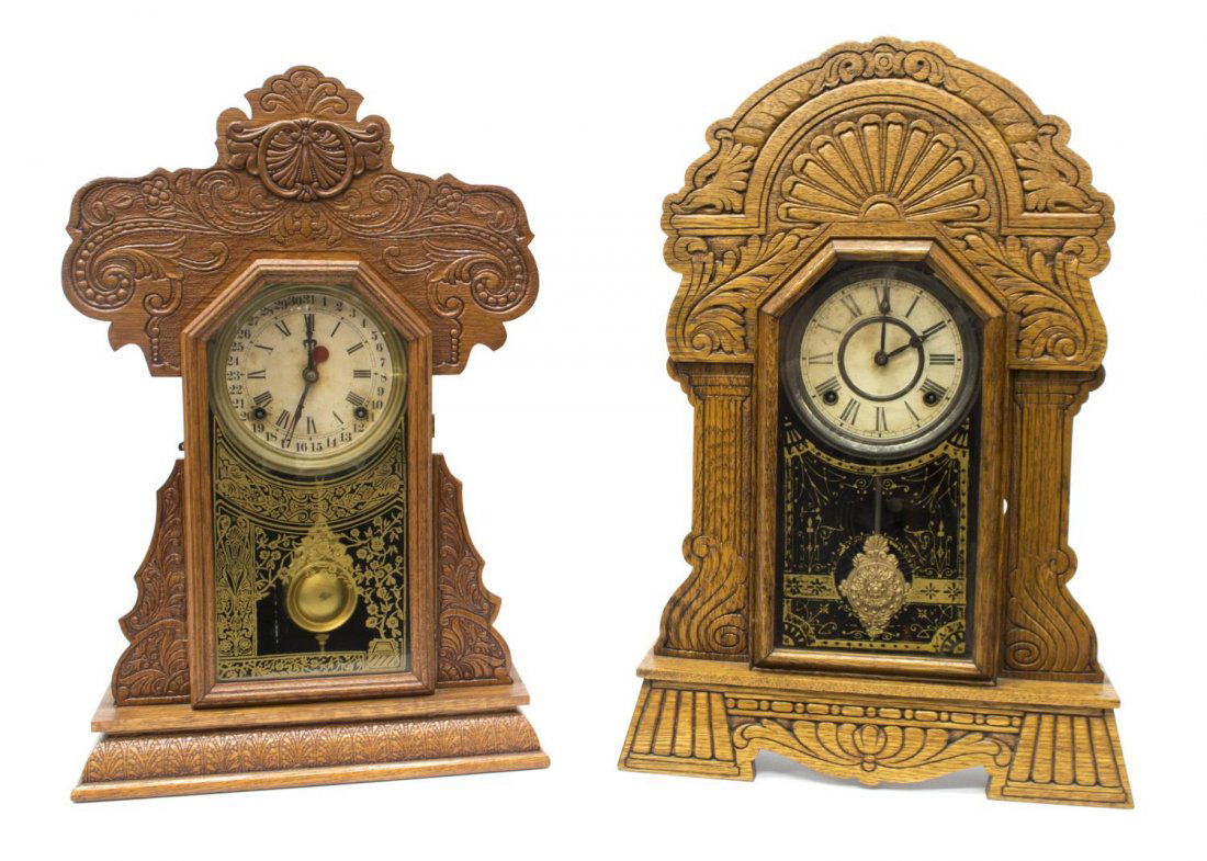 (2) AMERICAN GINGERBREAD OAK KITCHEN CLOCKS (1 of 9)