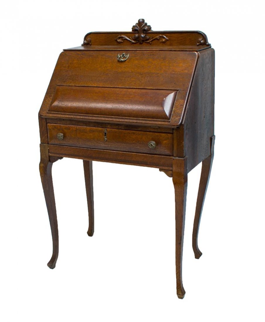 VICTORIAN OAK FALL FRONT LADIES WRITING DESK (1 of 5)