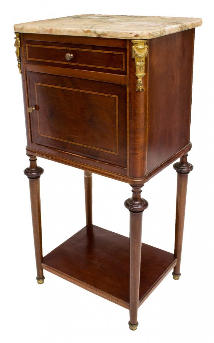 FRENCH LOUIS XVI STYLE MARBLE TOP BEDSIDE CABINET (1 of 3)