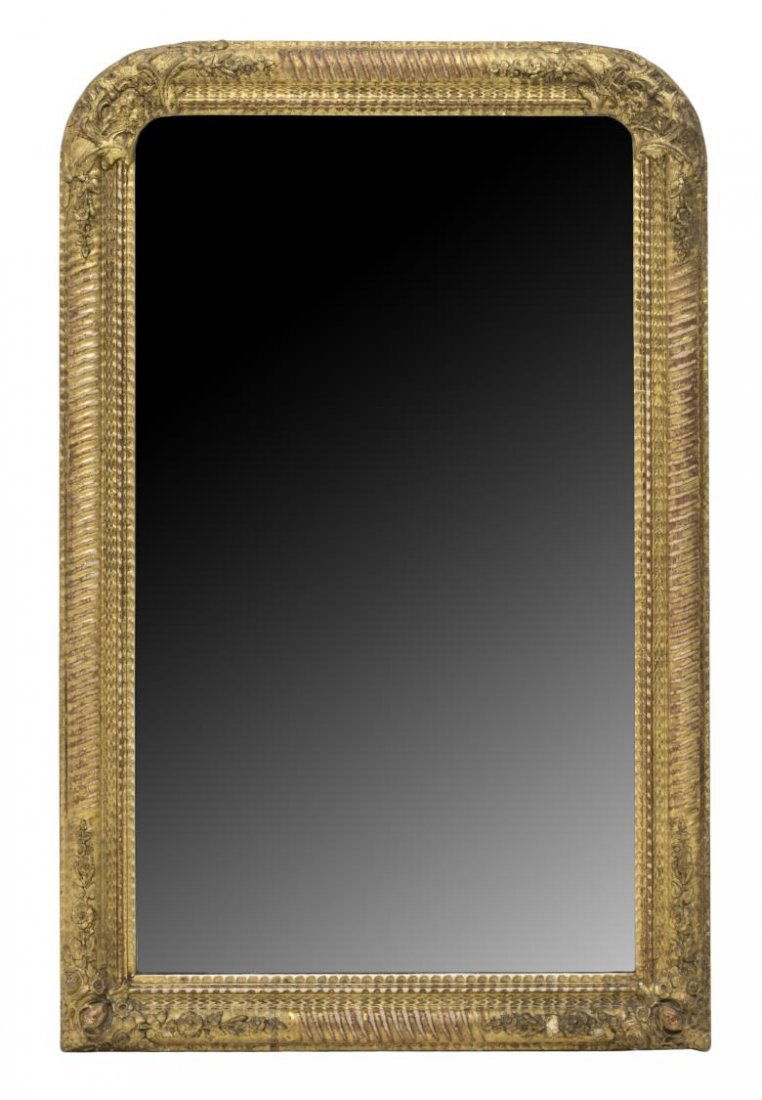 LARGE FRENCH LOUIS XV STYLE GILDED MIRROR, 19TH C. (1 of 2)