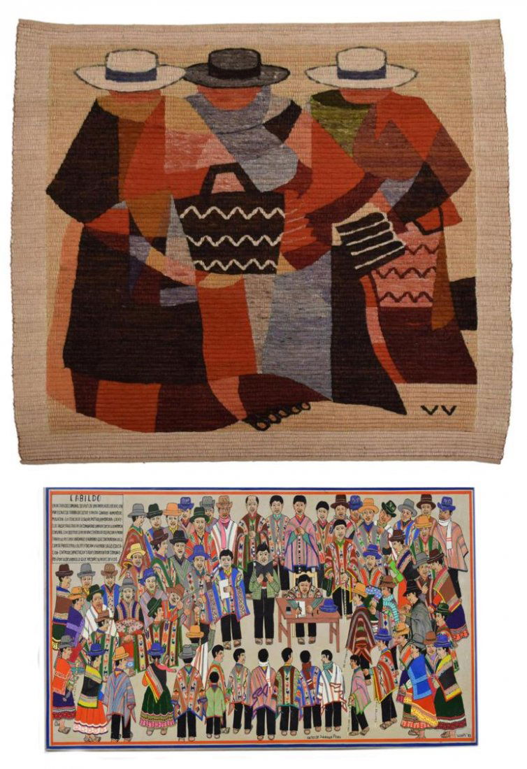 (2) WOVEN WALL HANGING & POLITICAL PAINTING, PERU (1 of 9)