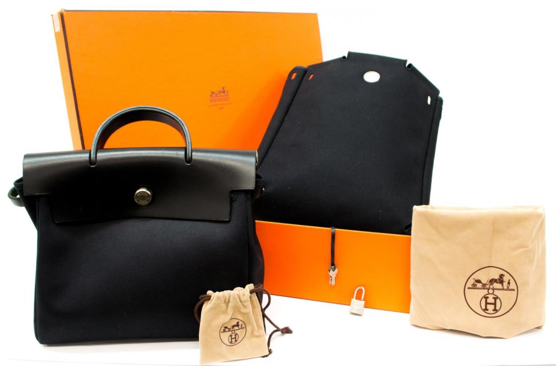 (2) HERMES BLACK CANVAS & LEATHER HERBAG BACKPACK (1 of 6)