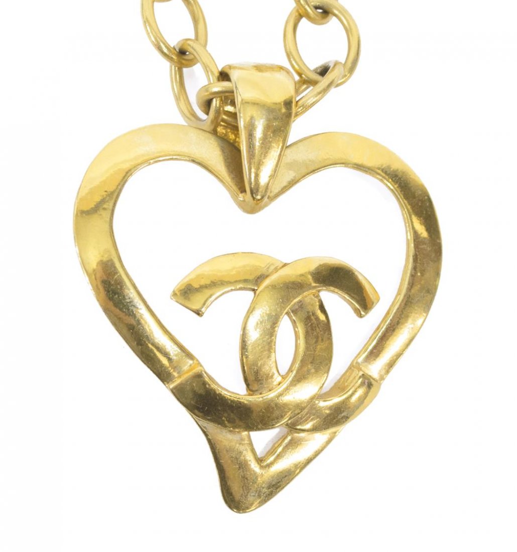 CHANEL GOLD TONE METAL OPEN HEART PENDANT NECKLACE (1 of 3)