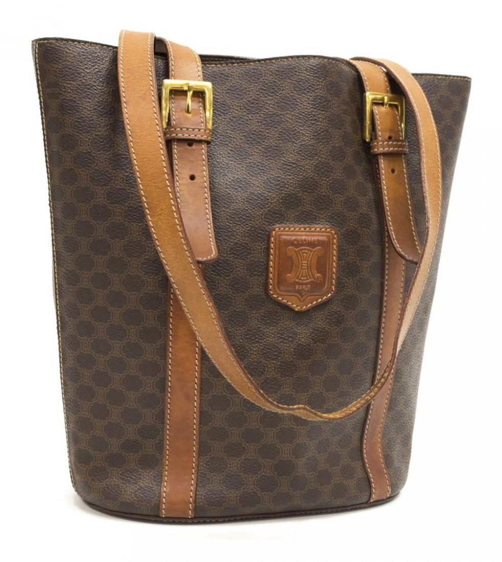 CELINE BROWN MACADAM MONOGRAM CANVAS BUCKET BAG (1 of 7)