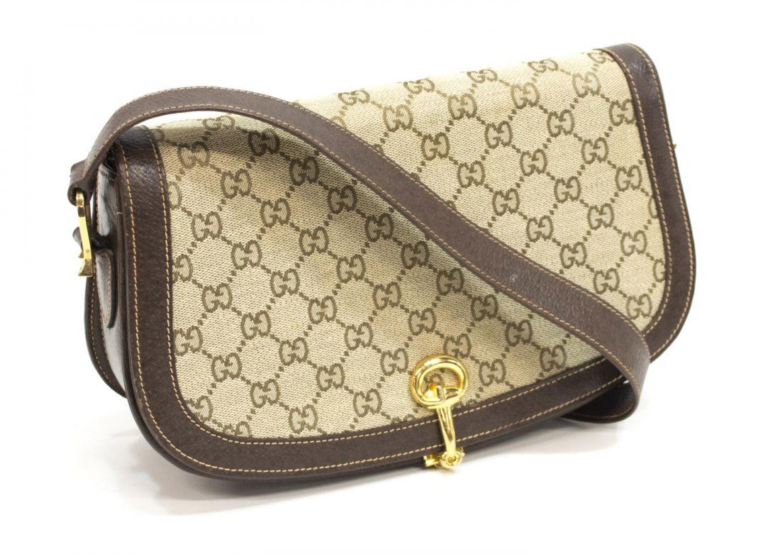 VINTAGE GUCCI MONOGRAM CANVAS CROSSBODY BAG (1 of 7)