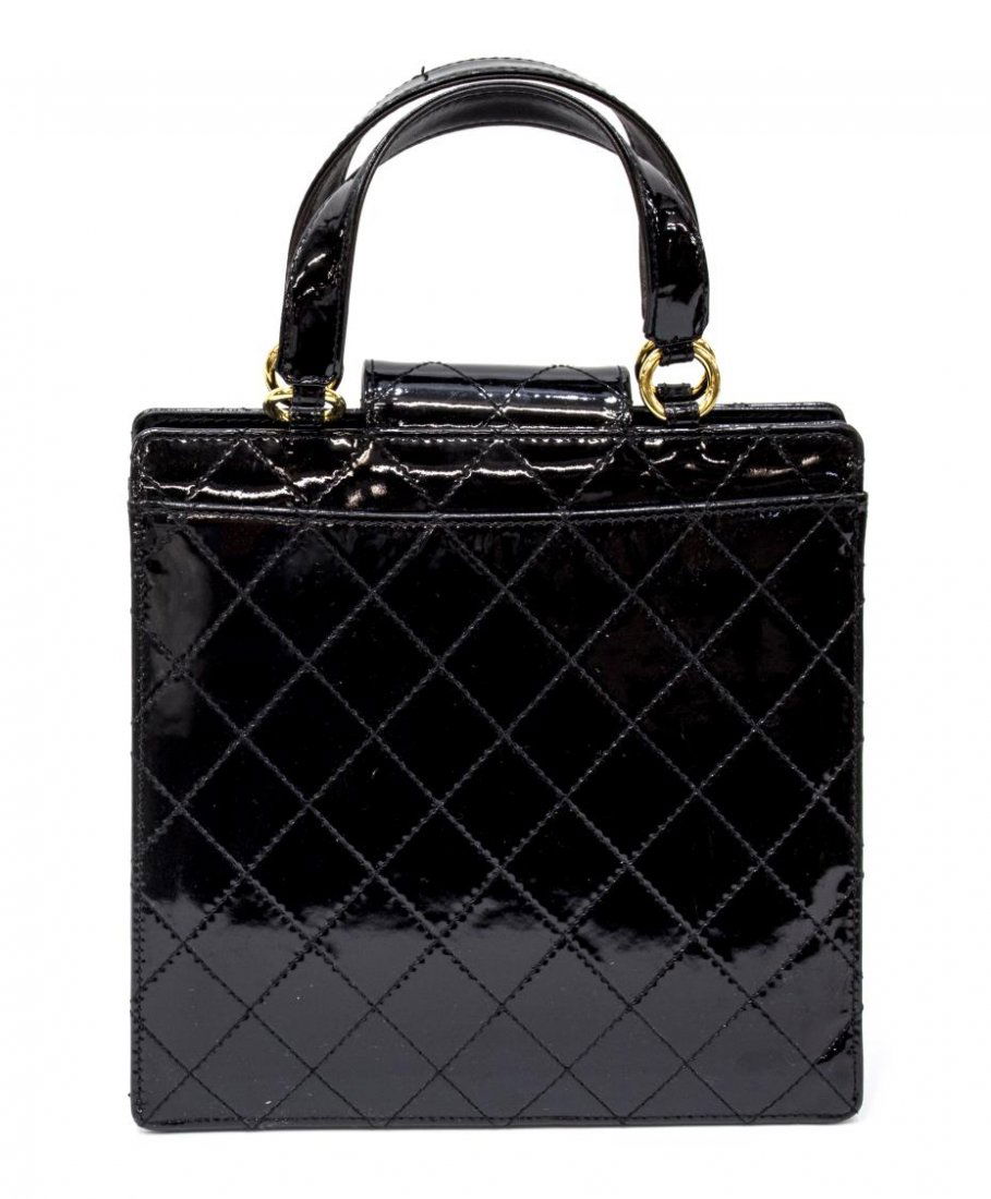 CHANEL QUILTED BLACK PATENT LEATHER HANDBAG (1 of 5)