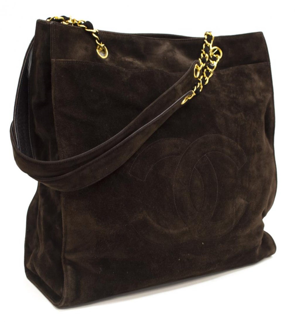 LARGE CHANEL BROWN SUEDE & GOLD TONE TOTE BAG (1 of 10)