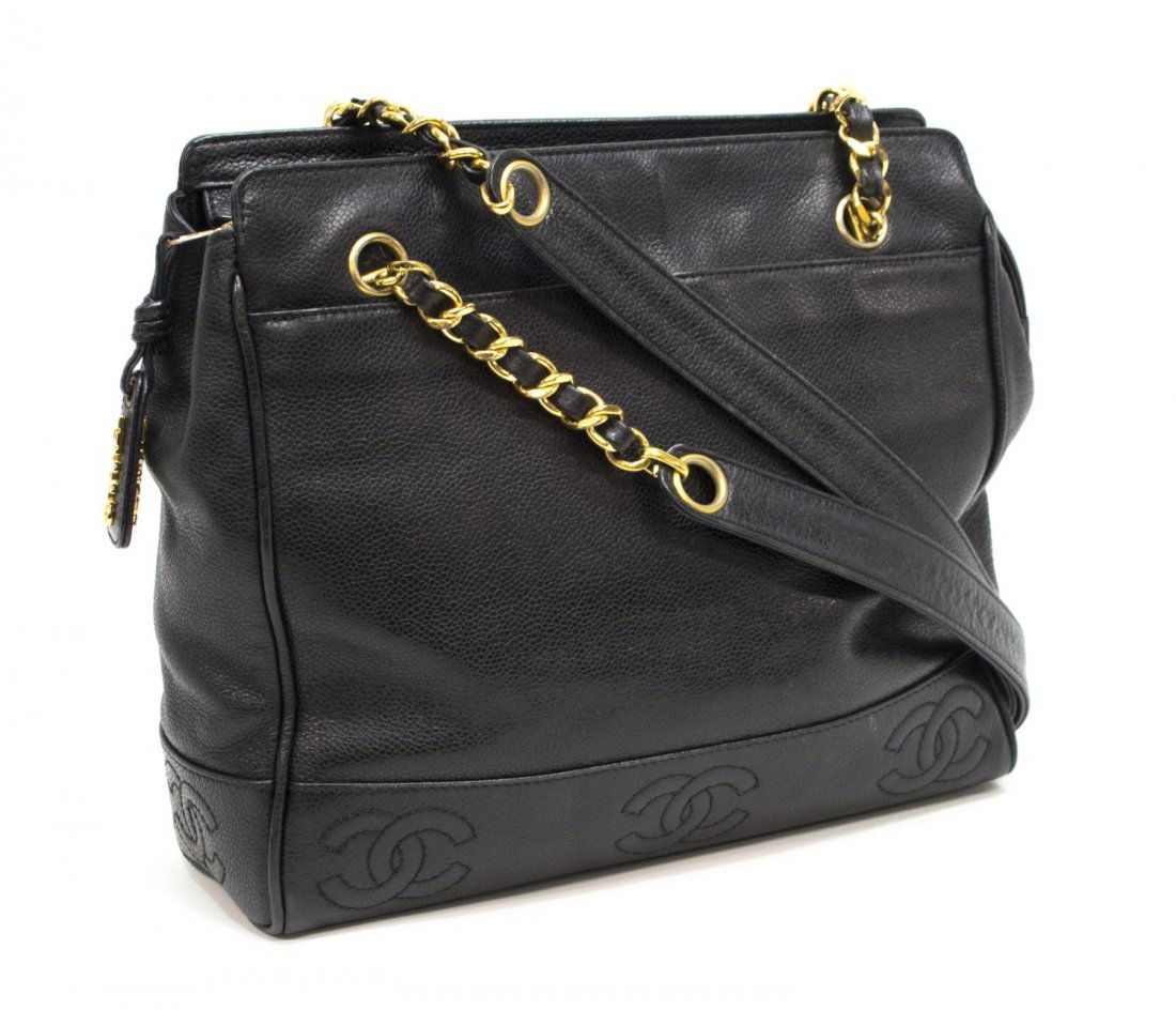 VINTAGE CHANEL BLACK CAVIAR LEATHER SHOULDER BAG (1 of 9)