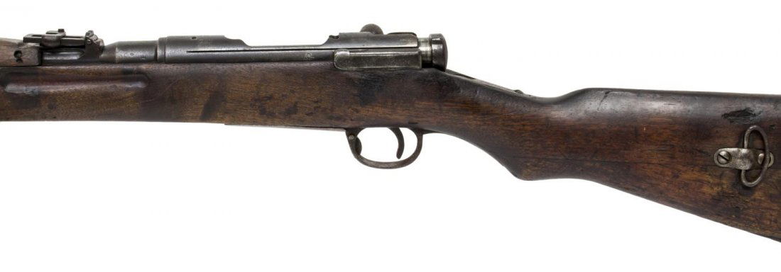 SCARCE JAPANESE TYPE 44 CAVALRY CARBINE & BAYONET: Japanese Type 44 Cavalry rifle (Carbine), 6.5mm caliber, bolt action, 19.5" barrel, fold under bayonet, two sling swivels, adjustable rear sight, butt plate compartment for cleaning rod (rod not prese