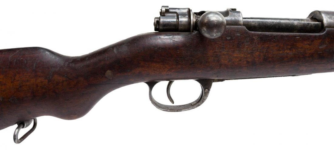 ARGENTINE MODEL 1909 MAUSER RIFLE: Argentine Mauser rifle, Model 1909, 7.65mm, bolt action, 29" barrel, adjustable rear sight, crest worn off at top of receiver, markings include "Mauser Modelo, Argentino 1909" at left receiver ring, "