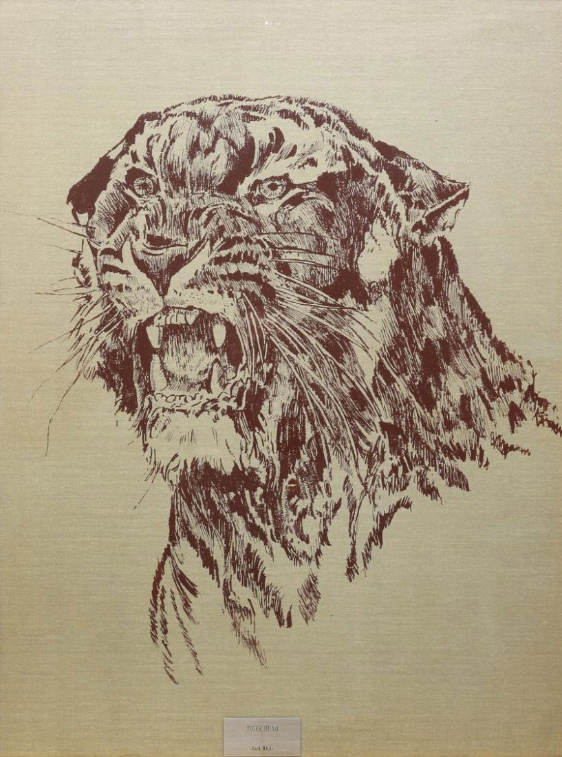 JACK WHITE, (TEXAS, B. 1933) TIGER, 39" x 29": Framed screen print, Tiger Head, plaque at lower center, Jack White (Texas, b. 1933), sight: 39.5"h, 29.5"w, overall: 43"h, 33"w 20.5lbs Provenance: Ronald McDonald Charities of Central Texas, who wil