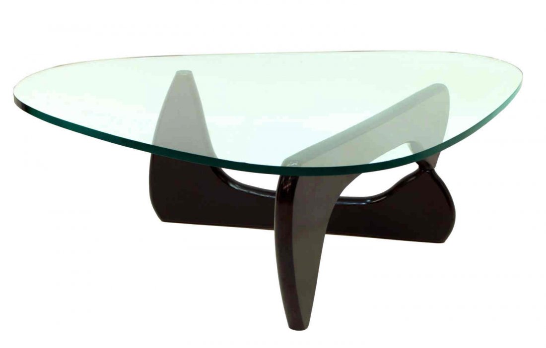 SIGNED NOGUCHI GLASS & EBONIZED WOOD ACCENT TABLE: Glass and ebonized wood coffee table, design by Isamu Noguchi, manufactured by Herman Miller, signed on edge of glass top, 15.75"h, 50"w, 36"d Start Price: $300.00