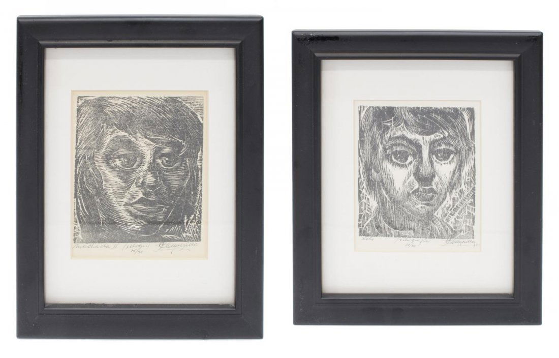 (2) WOODBLOCK PORTRAITS, CARLOS HERMOSILLA ALVAREZ: (lot of 2) Framed woodblock prints, (1) "Muchacha II"; (1) "Lolo", dated 1976; both are editions of 30, titled lower left, inscribed "xilografia" (xylograph, or woodblock print), signed lower right He
