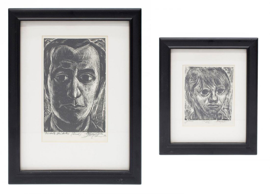 (2) FRAMED LINOCUTS, CARLOS HERMOSILLA ALVAREZ: (lot of 2) Framed linocut prints, (1) "Joaco", numbered 10/20; (1) "Vincente Huidobro", dated 1979; both are titled lower left, inscribed "linol." (linocut), signed lower right Hermosilla (Carlos Herm