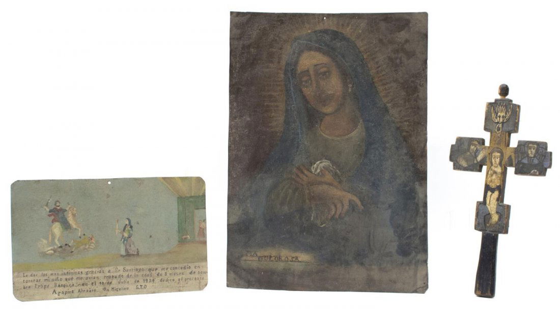 (3) ANTIQUE & VINTAGE MEXICO TIN RETABLOS & CROSS (1 of 7)