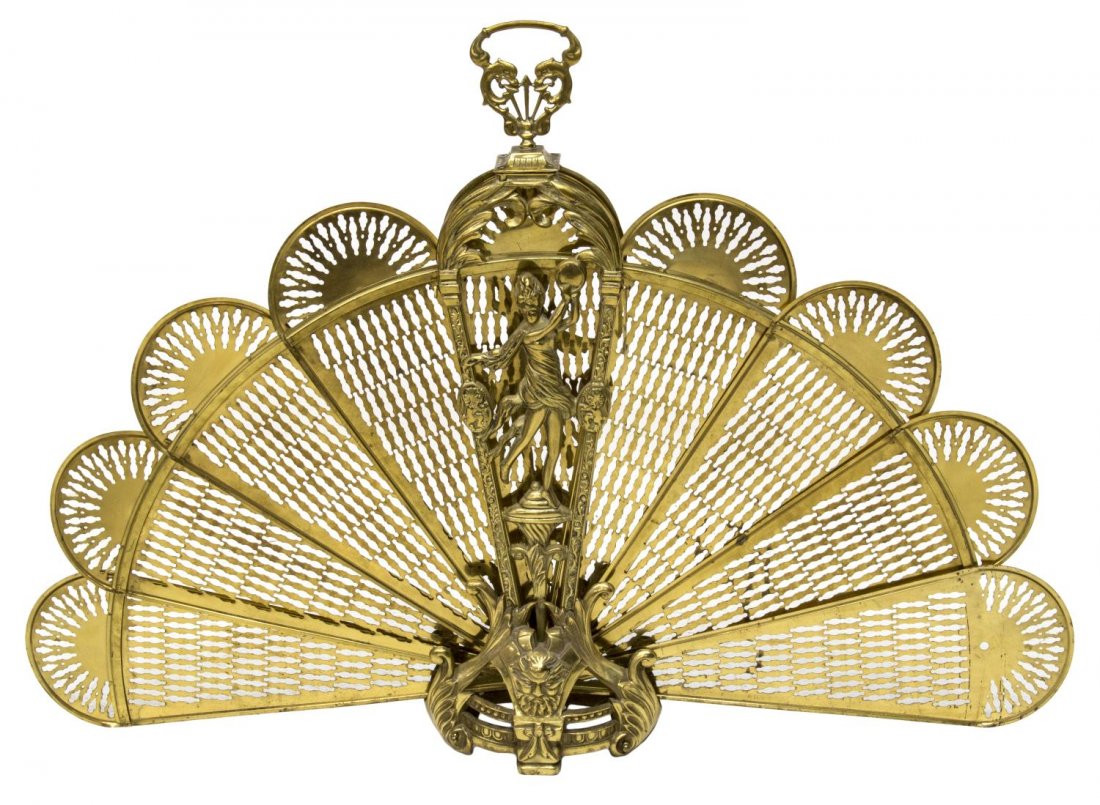 LOUIS XV STYLE GILT BRASS FOLDING FIREPLACE SCREEN (1 of 4)