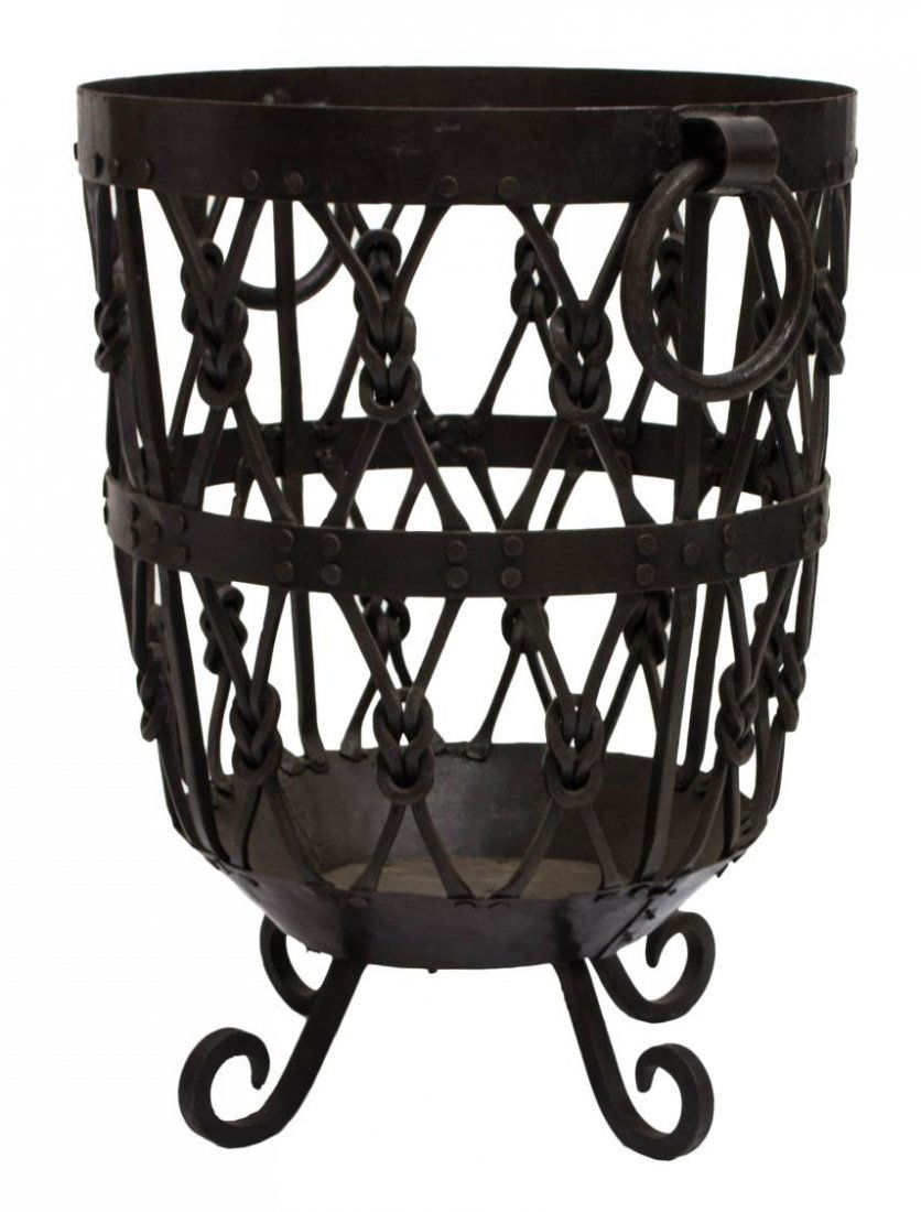 LARGE HAND FORGED OPENWORK IRON LOG BASKET (1 of 1)