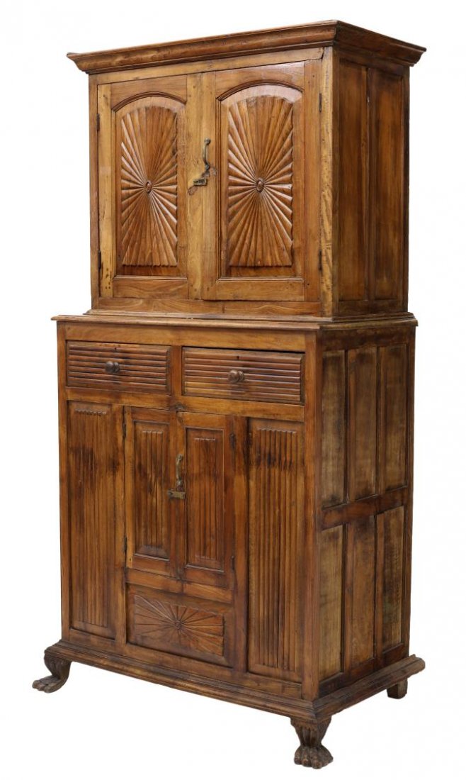 DUTCH COLONIAL CARVED TEAKWOOD SUNBURST CABINET (1 of 5)