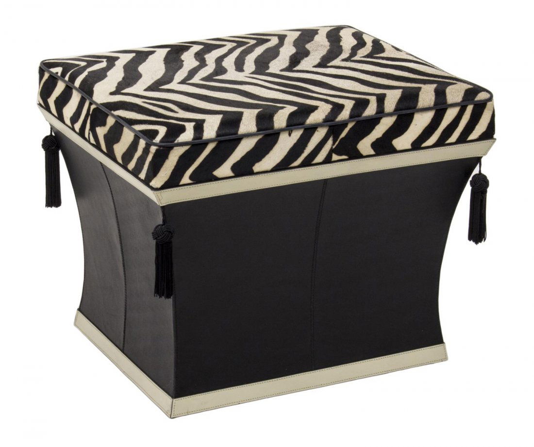 ZEBRA PRINTED HIDE UPHOLSTERED STOOL, BY BOMBAY (1 of 4)