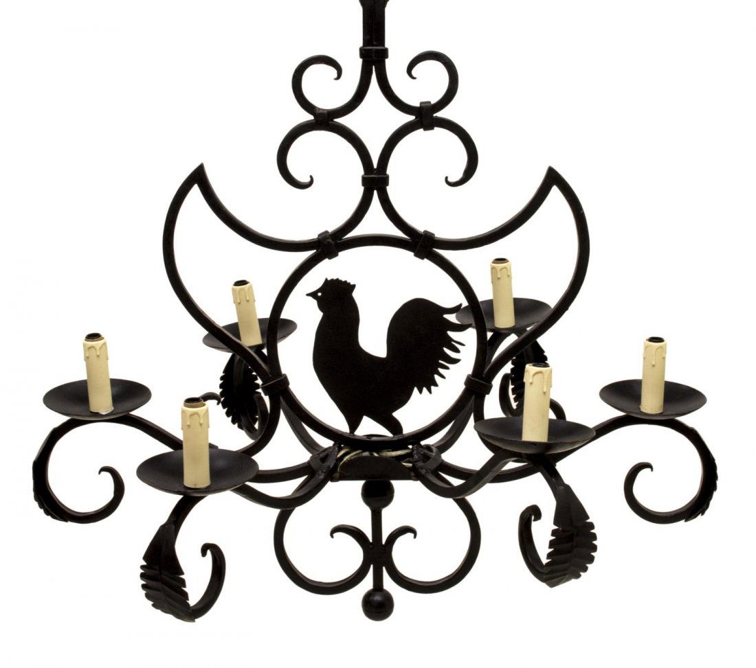 FRENCH COLONIAL IRON ROOSTER 6-LIGHT CHANDELIER (1 of 1)