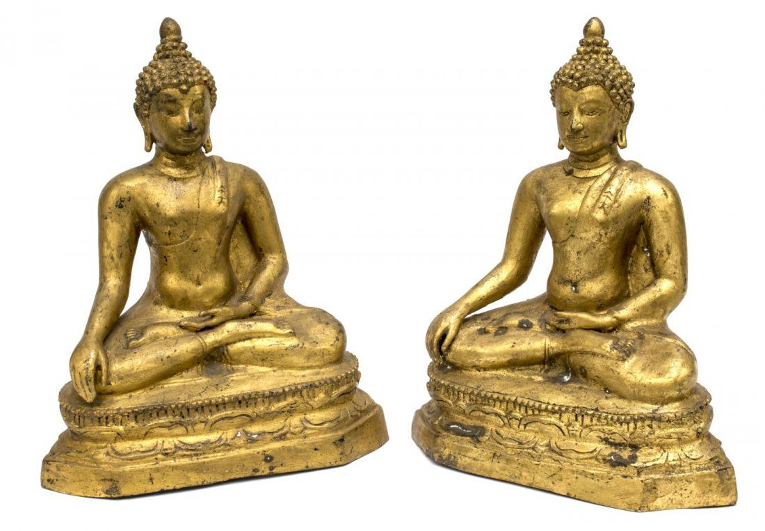 (2) THAI GILT BRONZE SITTING BUDDHA STATUES (1 of 2)